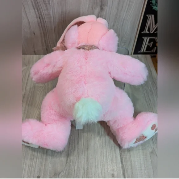 Vintage 80s Pink EASTER Bunny Stuffed Animal Plush Quilted Ears, Feet & Bow 25" - Picture 8 of 12